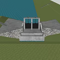 Concrete Sluice Gate Structure With Stone Masonry And Grassland Near Water
