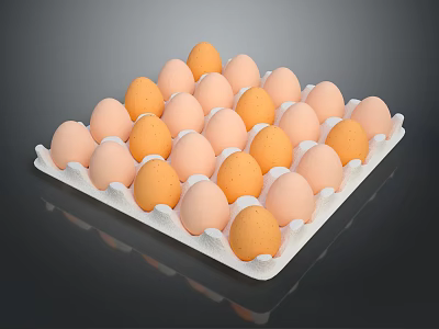 White Egg Carton With Light Pink And Orange Eggs Neatly Arranged On Dark Background 3d model