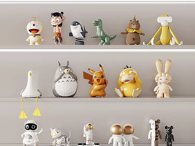Collection Of Various Cute Cartoon Character Dolls Displayed On Shelves 3d model
