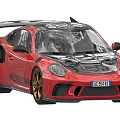Red Sports Car With Black Rear Spoiler Golden Wheels And Black Hood Design