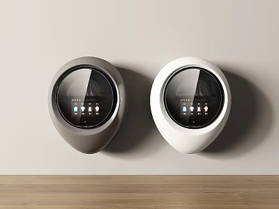 Two Modern Wall Mounted Washing Machines Gray And White With Digital Display Screens 3d model
