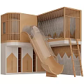 Kids Wooden Bunk Bed With Slide Ladder And Storage Cabinets In Playroom