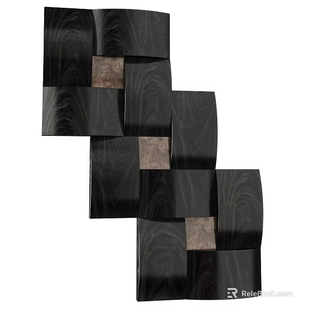 Modern Geometric Wall Decor With Black Wooden Blocks And Brown Accent Squares Design 3d model 