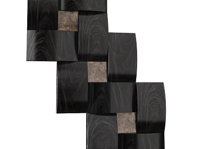 Modern Geometric Wall Decor With Black Wooden Blocks And Brown Accent Squares Design 3d model