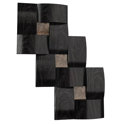 Modern Geometric Wall Decor With Black Wooden Blocks And Brown Accent Squares Design 3d model