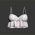 White Spaghetti Strap Top With Pink Floral Patterns And Ruffled Hem Design