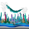 Enchanting Ocean Themed Photo Spot With Blue Whale Bubbles And Colorful Plants