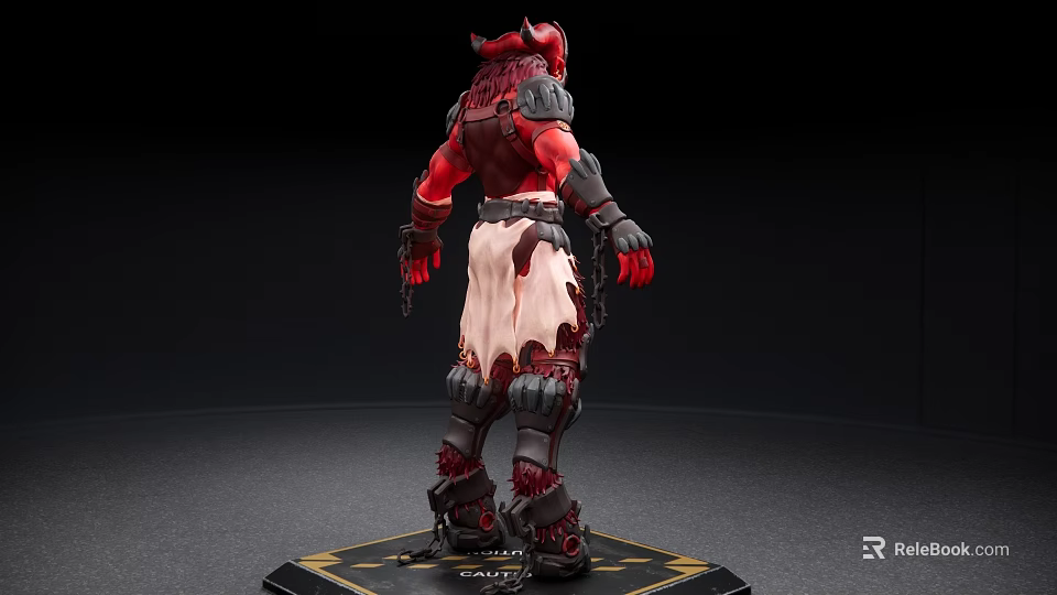 Red Black Demon Warrior With Horns Armored Leather Outfit On Golden Emblem Base 3d model 