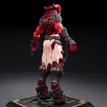 Red Black Demon Warrior With Horns Armored Leather Outfit On Golden Emblem Base