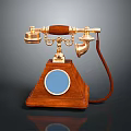 Vintage Wooden Telephone With Gold Accents Blue Dial And Red Cord Classic Design