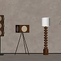 Modern Floor And Table Lamps With Wooden Bases And Round Light Shades