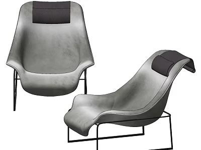 Modern Gray Lounge Chairs With Black Backrest And Metal Legs Design 3d model