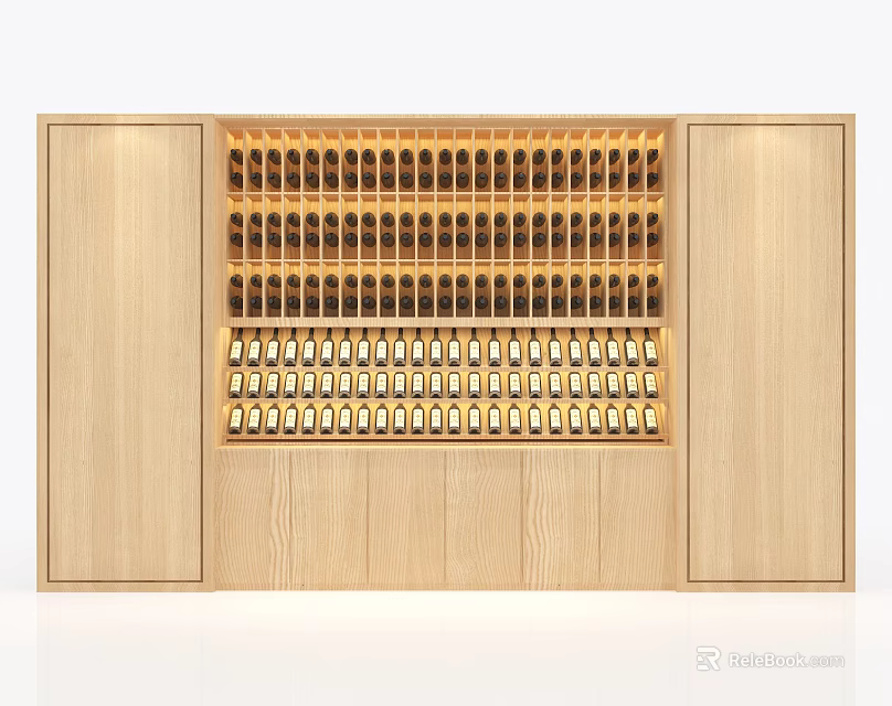 Modern Wooden Wine Cabinet With Multiple Wine Racks And Storage Design 3d model 