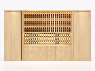 Modern Wooden Wine Cabinet With Multiple Wine Racks And Storage Design 3d model