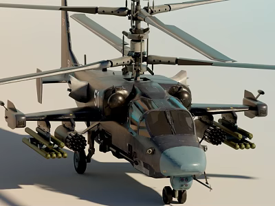 Modern Military Helicopter With Twin Rotor Design And Missile Launchers 3d model
