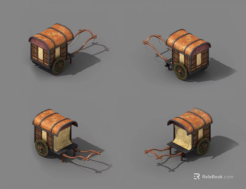 Traditional Carriages With Canopies And Distinct Structures In Four Views 3d model 