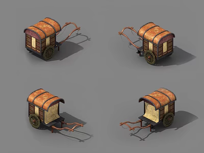 Traditional Carriages With Canopies And Distinct Structures In Four Views 3d model