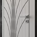 Modern White Hinged Door With Curved Line Decoration And Black Handle
