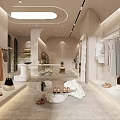 Modern Minimalist Clothing Store Interior With Clothing Racks Marble Tables Clothes Shoes And Bags