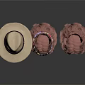 Woman Wearing Brown Curly Hair Wigs With Straw Hat And Flower Headband