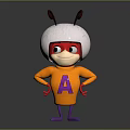 Cartoon Insect Character Wearing White Helmet Red Eyes Orange Shirt With Purple A