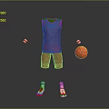 Red Basketball Sports Gear Including Jersey Shorts Sneakers Wristbands And Ball