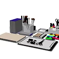 Essential Office Stationery Set With Notebook Folders Scissors Pens Paper Clips And Colored Markers