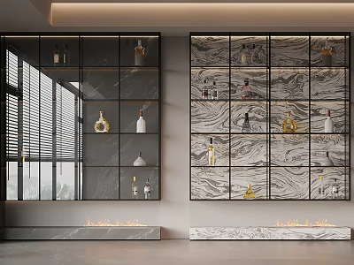 Elegant Modern Wine Cabinet With Glass Doors And Marble Display Shelves 3d model