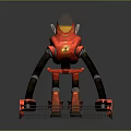 Red Robot Game Movie Character With Transparent Helmet And Mechanical Wheel Structure
