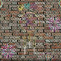 Colorful Decorative Lights Featuring Lion Dance Figures Neon Lanterns Firecrackers And Patterns On Brick Wall