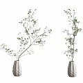 Gray Geometric Texture Vases With Green Foliage Branches For Home Decor 3d model