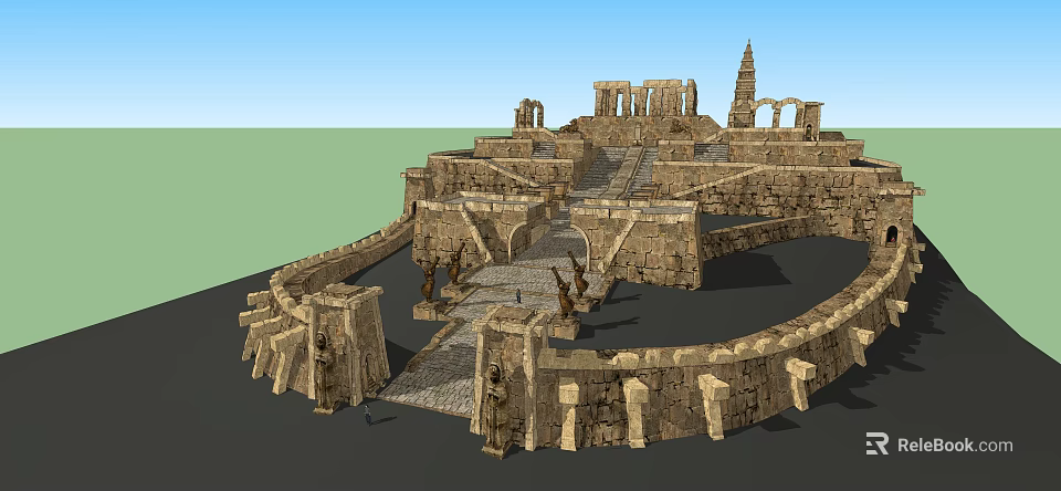 Ancient Architectural Complex With Stone Structures Steps Tower Pathway And Arches 3d model