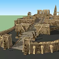 Ancient Architectural Complex With Stone Structures Steps Tower Pathway And Arches 3d model