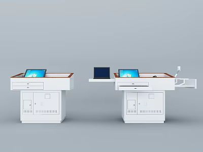 Modern White Functional Desk with Drawers Cabinets Laptop and Side Tray 3d model