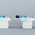 Modern White Functional Desk with Drawers Cabinets Laptop and Side Tray