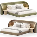 Modern Double Bed With Upholstered Headboard Pillows And Nightstand Color Options