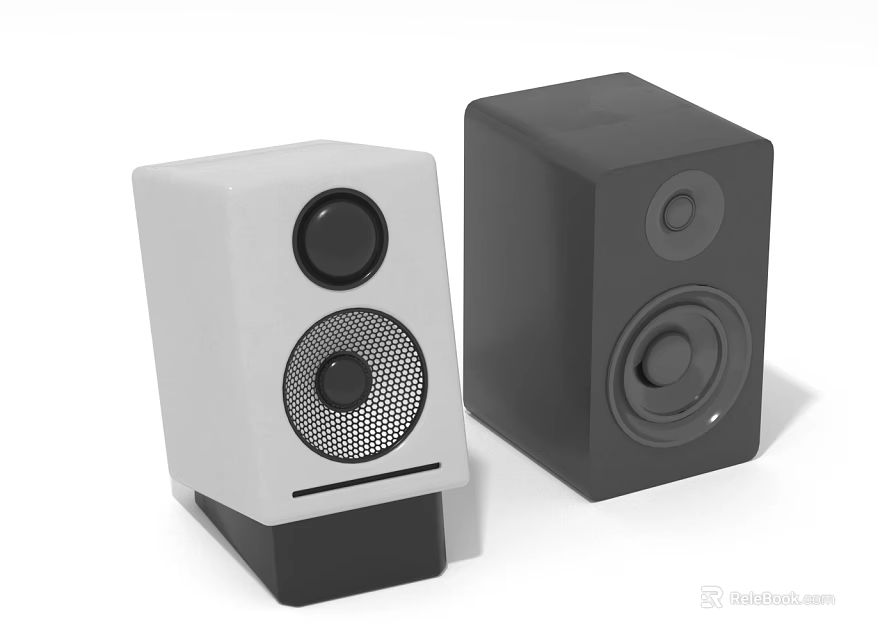 White And Black Desktop Speakers With Compact Design And Speaker Drivers 3d model 