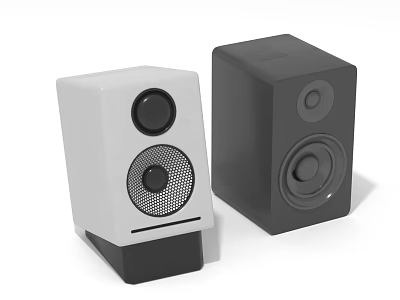 White And Black Desktop Speakers With Compact Design And Speaker Drivers 3d model