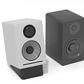 White And Black Desktop Speakers With Compact Design And Speaker Drivers 3d model