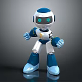 Blue And White Robot Character With Green Eyes And Mechanical Limbs 3d model