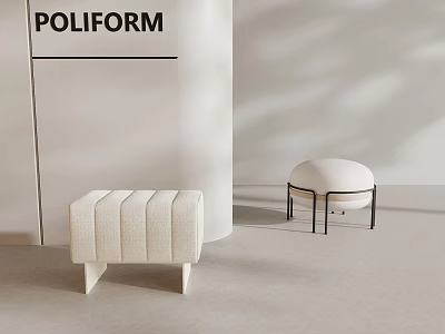 Poliform Modern Minimalist Seating With Striped Stool And Round White Upholstered Black Frame Chair 3d model