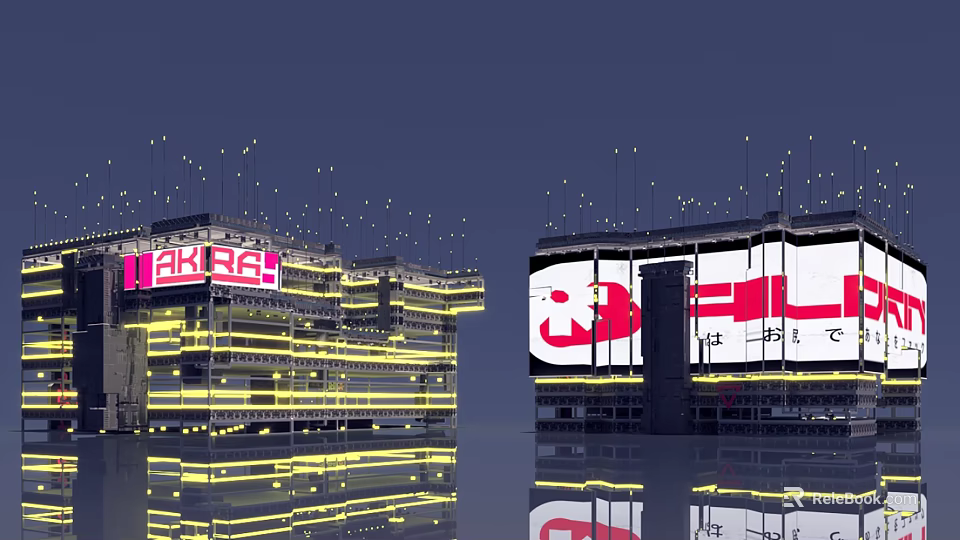 Future Architecture With Illuminated Glass Structure And Digital Display Panels 3d model 