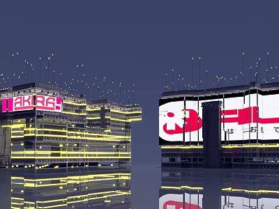 Future Architecture With Illuminated Glass Structure And Digital Display Panels 3d model