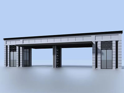 Elegant Modern Entrance Gate Design With Stone Pillars Glass Doors And Canopy 3d model