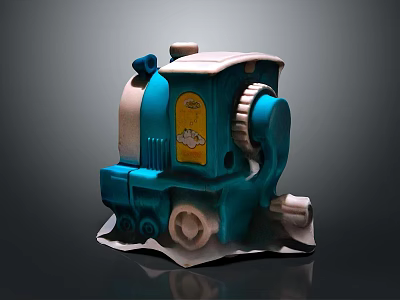 Blue And Beige Toy Train With Wheels And Playful Design For Children 3d model
