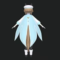 Anime Girl In White Top Blue Cape With Cat Ears Black Shorts Standing