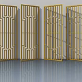 Golden Swing Doors With Geometric Patterns Four Panel Modern Interior Design 3d model