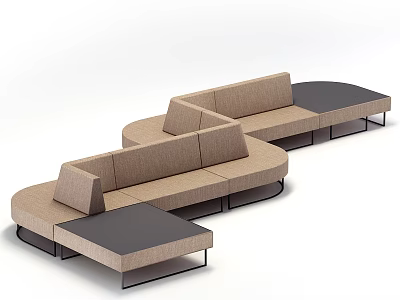 Sectional Multi Person Sofa With Light Brown Upholstery L Shaped Design And Metal Legs 3d model