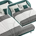 Modern Green Velvet Upholstered Double Bed With Houndstooth Pattern Sheets And Velvet Pillows