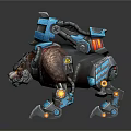 3D Model Of Blue Mechanical Bear With Red Glowing Eyes And Clawed Limbs